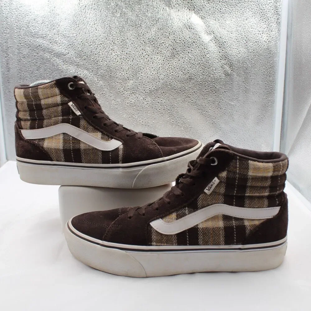 Vans Filmore Hi Platform Women's Size 10 Plaid Mix High Top Sneakers Brown White